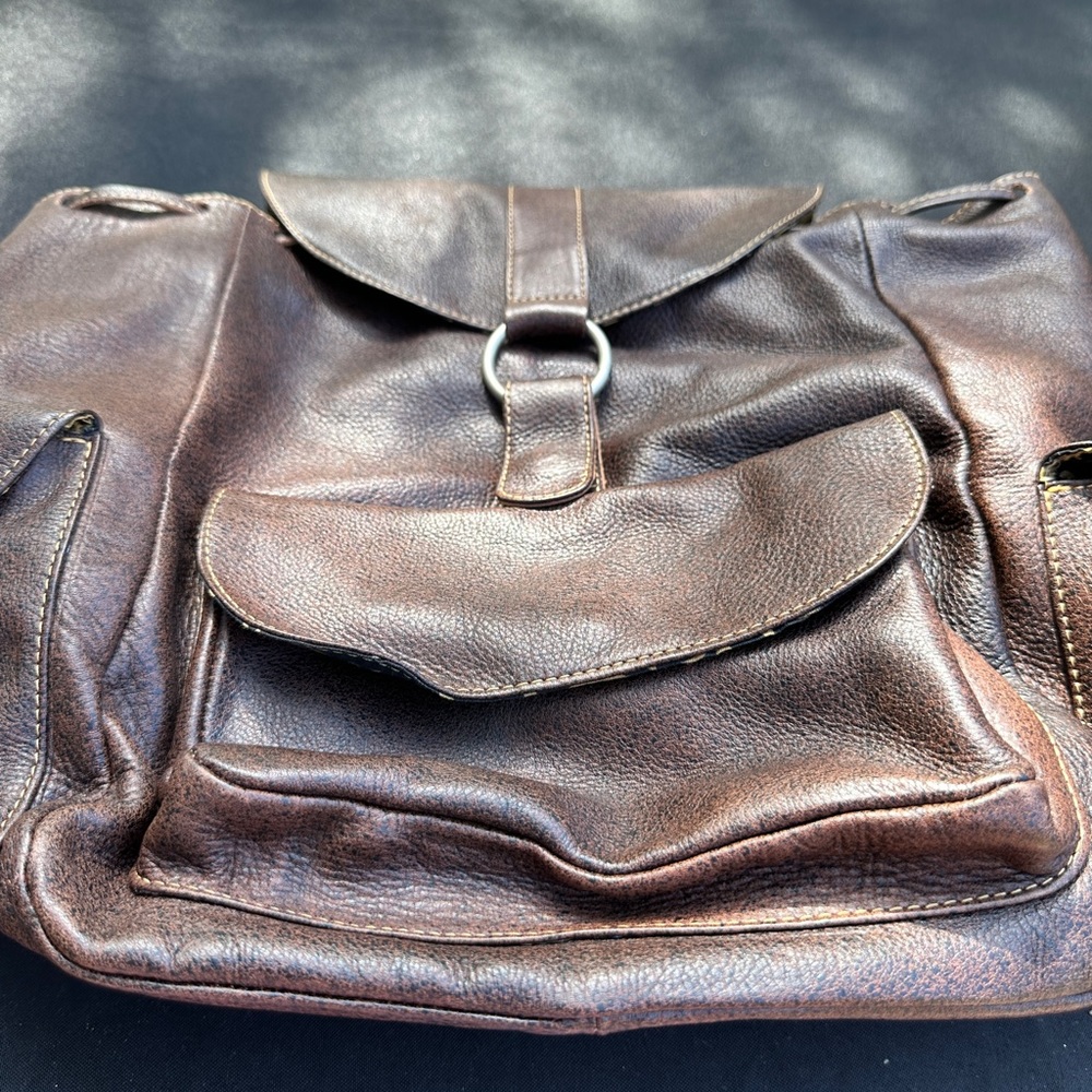 Vintage J.L. Saldivar Brown leather backpack made in Paraguay